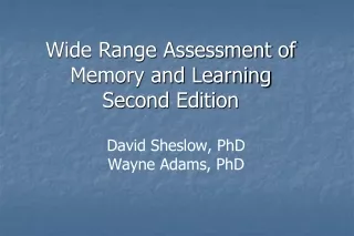 Wide Range Assessment of  Memory and Learning Second Edition
