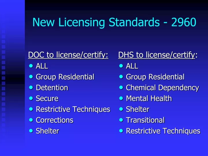 new licensing standards 2960