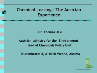 Chemical Leasing – The Austrian Experience