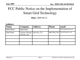 FCC Public Notice on the  Implementation  of Smart  Grid Technology