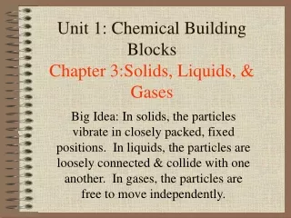 Unit 1: Chemical Building Blocks Chapter 3:Solids, Liquids, &amp; Gases