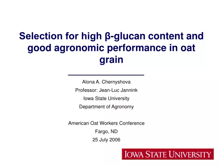 selection for high glucan content and good agronomic performance in oat grain