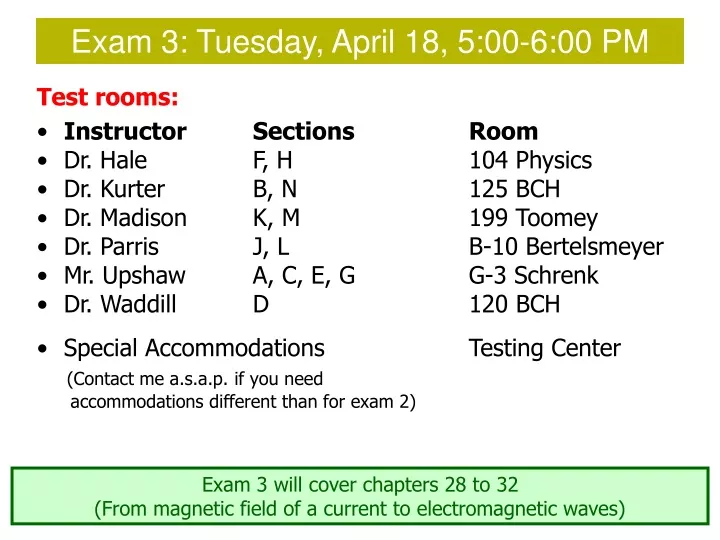 exam 3 tuesday april 18 5 00 6 00 pm