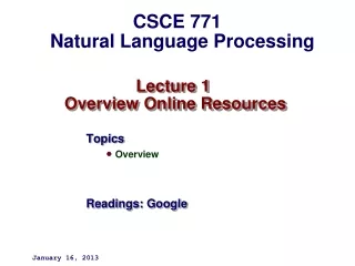 Lecture 1  Overview Online Resources