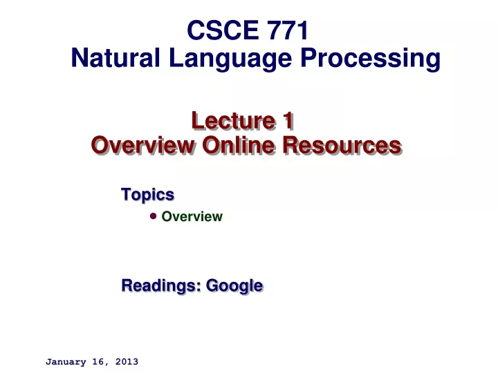 lecture 1 overview online resources