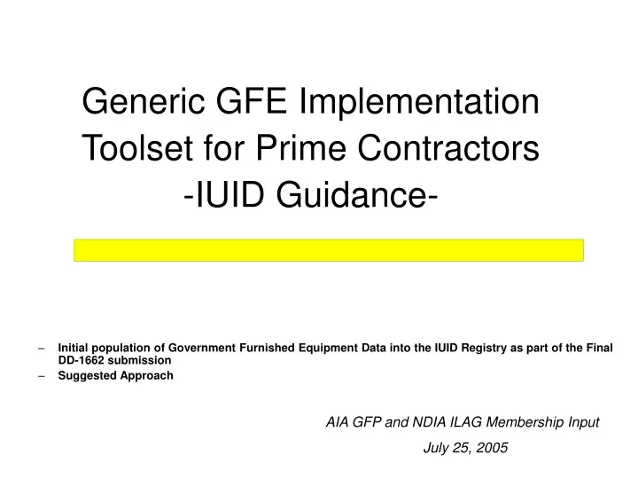 generic gfe implementation toolset for prime