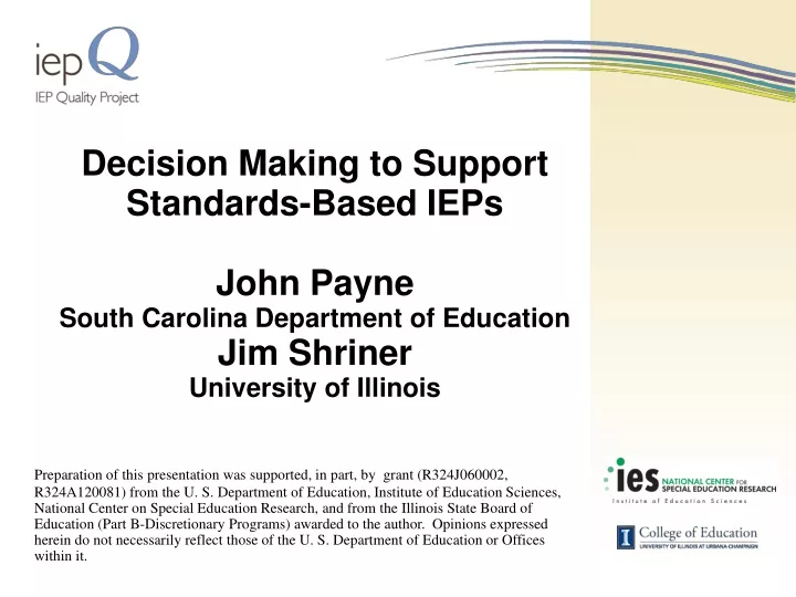 decision making to support standards based ieps