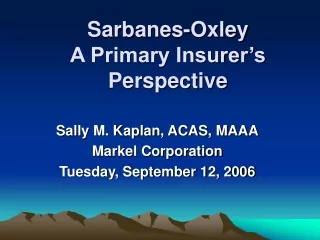 Sarbanes-Oxley A Primary Insurer’s Perspective