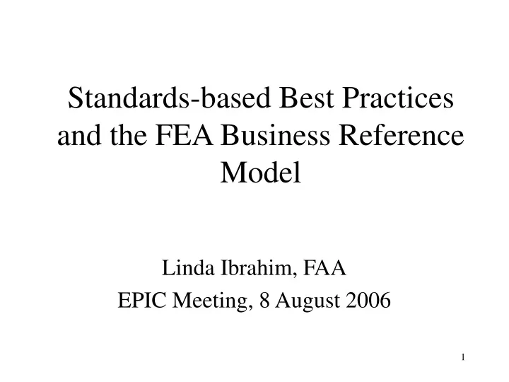 standards based best practices and the fea business reference model