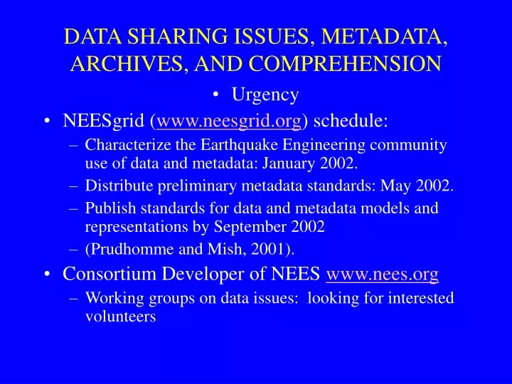 data sharing issues metadata archives and comprehension