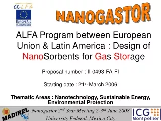 ALFA Program between European Union &amp; Latin America : Design of  Nano Sorbents for  Ga s  Stor age