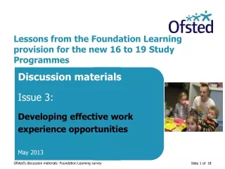 Lessons from the Foundation Learning provision for the new 16 to 19 Study Programmes