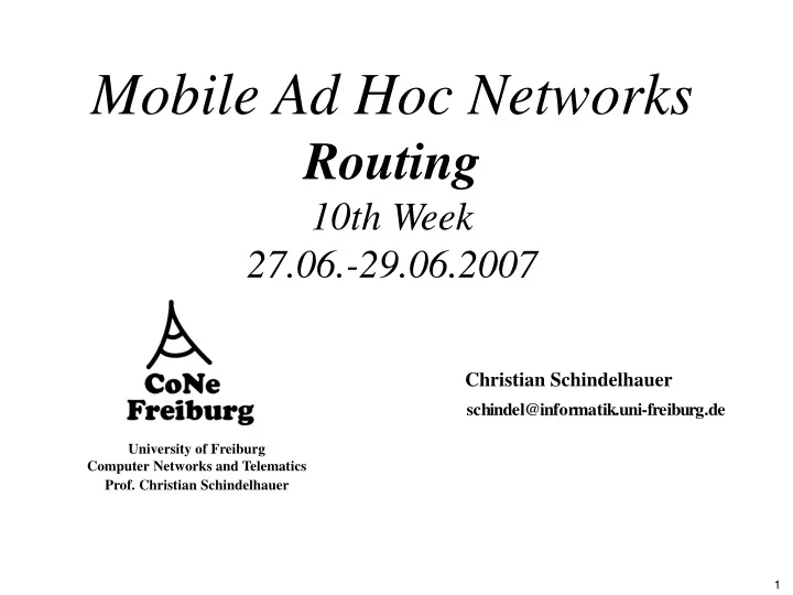 mobile ad hoc networks routing 10th week 27 06 29 06 2007