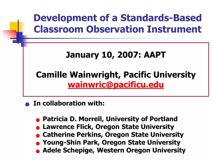 development of a standards based classroom observation instrument