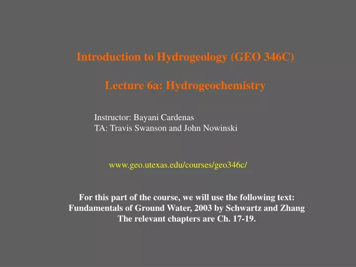 introduction to hydrogeology geo 346c lecture