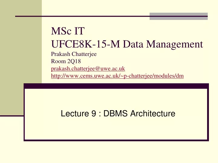 lecture 9 dbms architecture