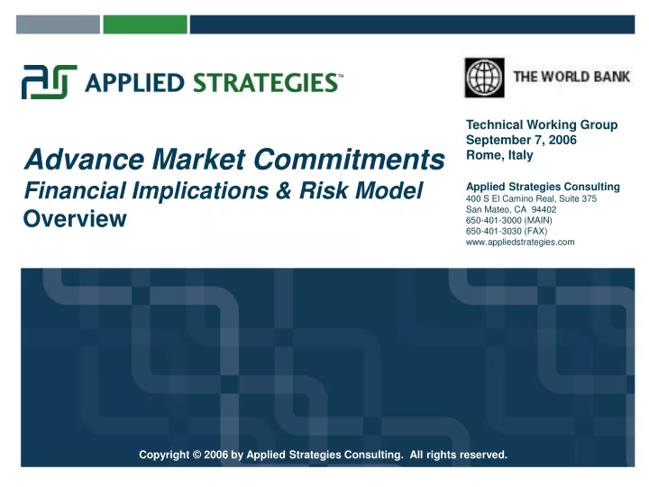 advance market commitments financial implications risk model overview