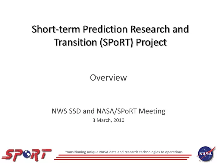 short term prediction research and transition sport project