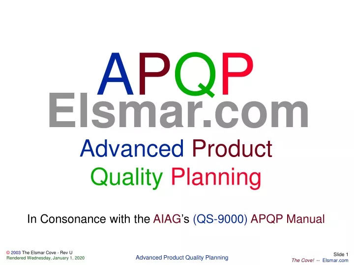 a p q p advanced product quality planning in consonance with the aiag s qs 9000 apqp manual
