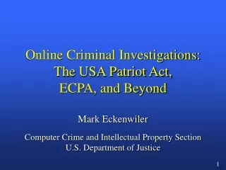 Online Criminal Investigations: The USA Patriot Act, ECPA, and Beyond