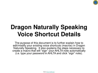 Dragon Naturally Speaking Voice Shortcut Details