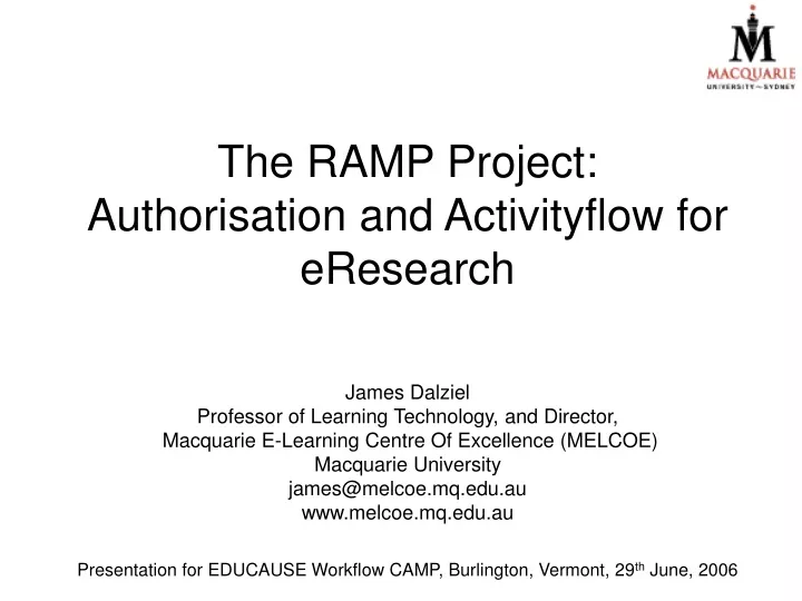 the ramp project authorisation and activityflow