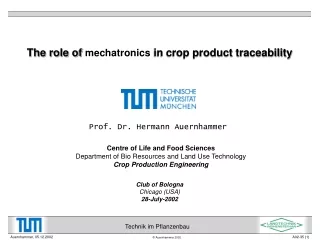 The role of  mechatronics  in crop product traceability