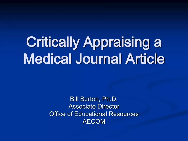 critically appraising a medical journal article