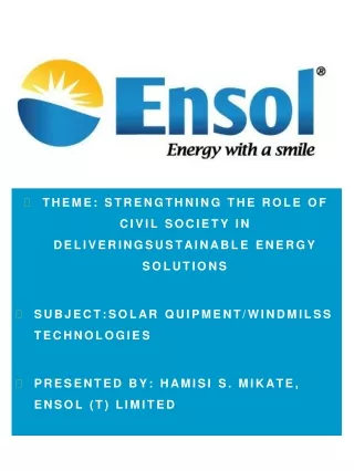THEME: STRENGTHNING THE ROLE OF CIVIL SOCIETY IN DELIVERINGSUSTAINABLE ENERGY SOLUTIONS