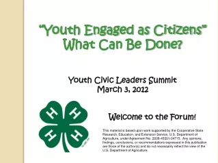 “Youth Engaged as Citizens” What Can Be Done? Youth Civic Leaders Summit March 3, 2012