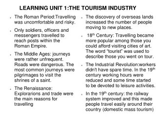 LEARNING UNIT 1:THE TOURISM INDUSTRY