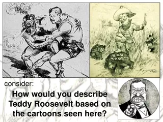 How would you describe Teddy Roosevelt based on the cartoons seen here?