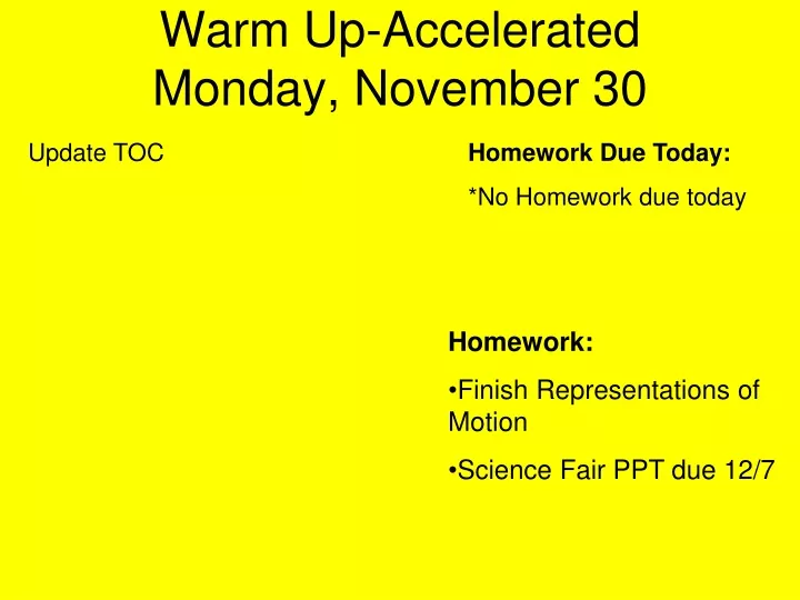 warm up accelerated monday november 30