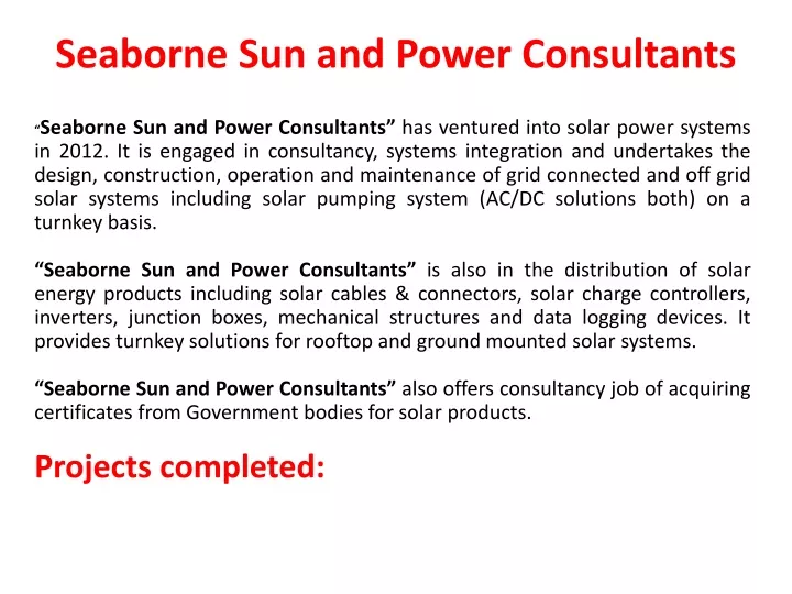 seaborne sun and power consultants