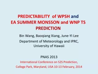 PREDICTABILITY  of WPSH  and  EA SUMMER MONSSON and WNP TS  PREDICTION