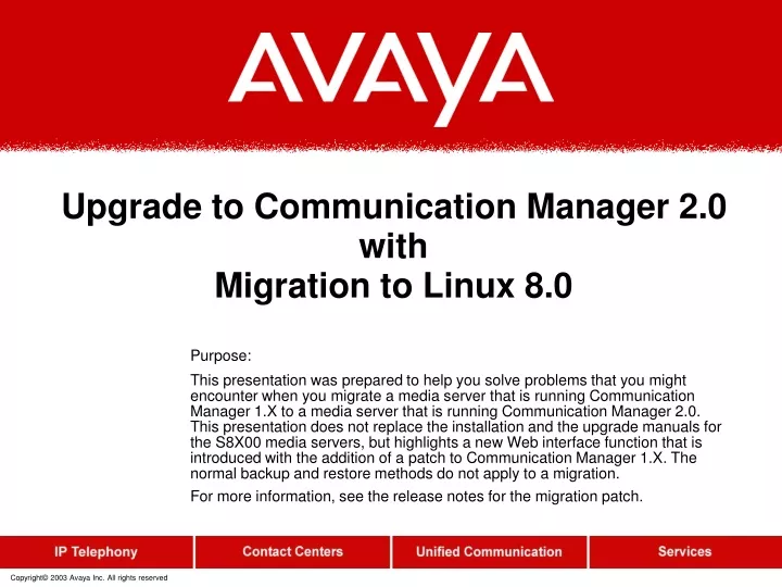 upgrade to communication manager 2 0 with migration to linux 8 0