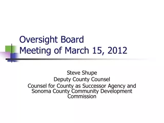 Oversight Board Meeting of March 15, 2012
