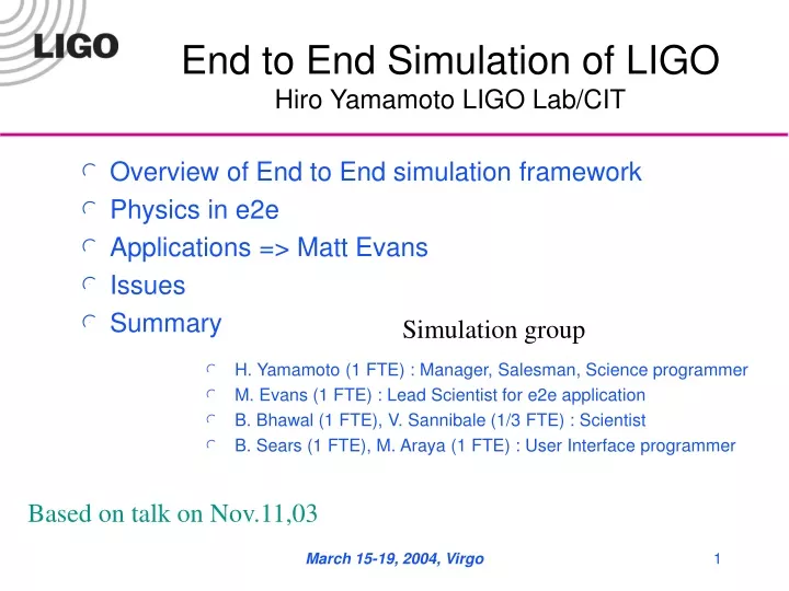 end to end simulation of ligo hiro yamamoto ligo lab cit