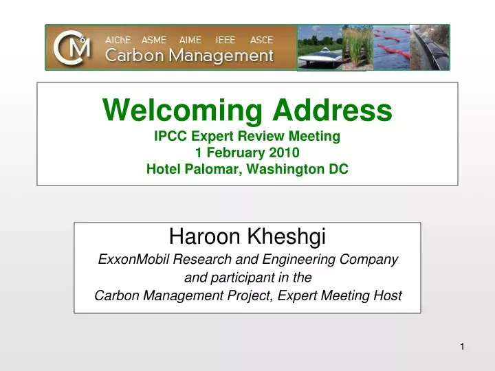 welcoming address ipcc expert review meeting 1 february 2010 hotel palomar washington dc