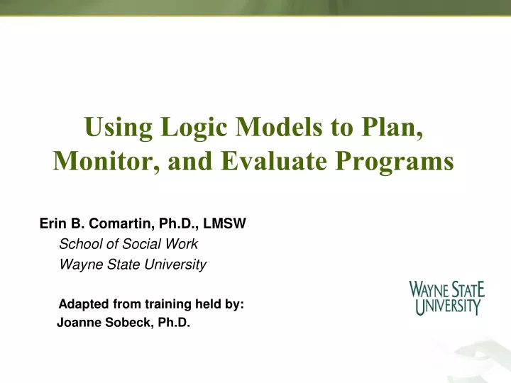 using logic models to plan monitor and evaluate programs