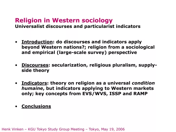 religion in western soci ology universalist discourses and particularist indicators