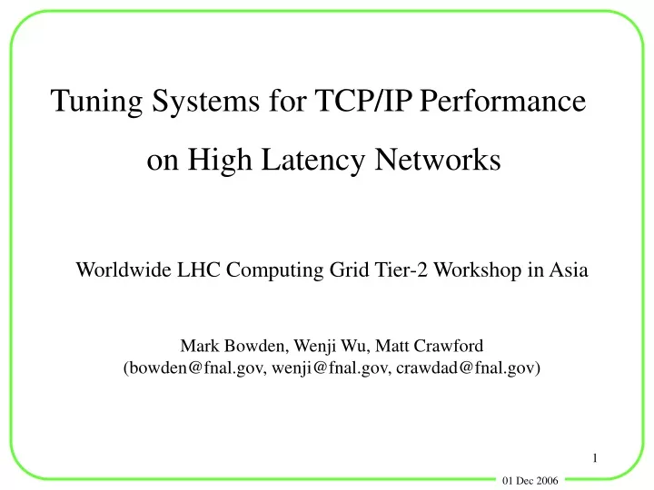 tuning systems for tcp ip performance on high