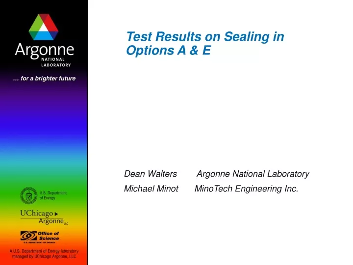 test results on sealing in options a e