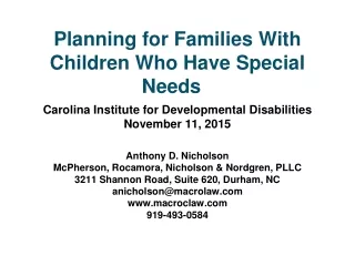 Planning for Families With  Children Who Have Special Needs