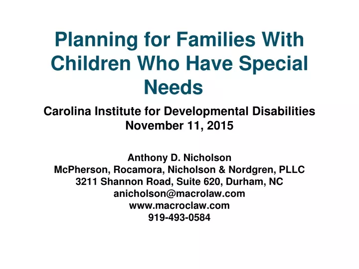 planning for families with children who have special needs