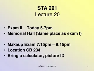 STA 291 Lecture 20