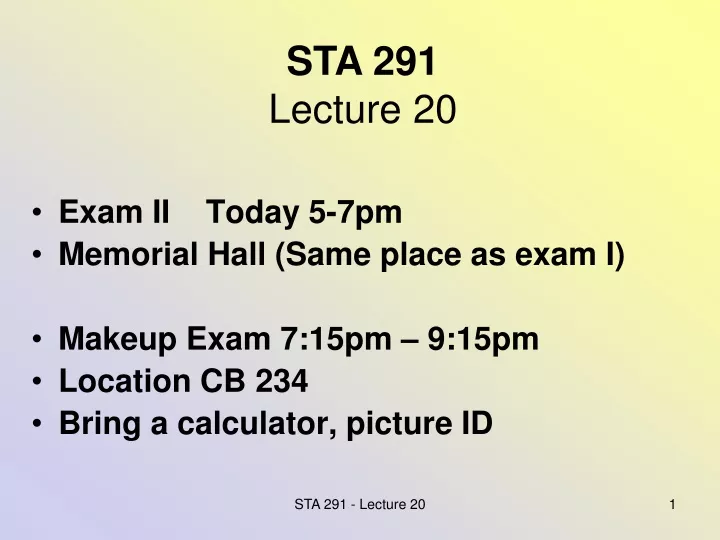 sta 291 lecture 20