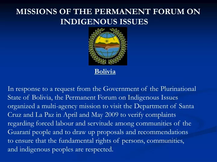 missions of the permanent forum on indigenous