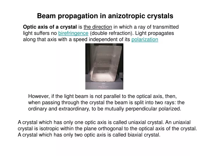 beam propagation in anizotropic crystals