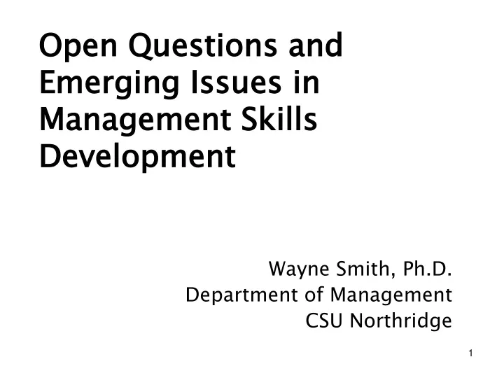 open questions and emerging issues in management skills development